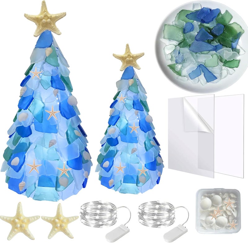WECKLOM Christmas Tree DIY Kit Sea Glass Pieces for DIY Crafts Christmas Craft DIY Christmas Tree Lights Lamp Christmas Ornament Crafts - Image 1